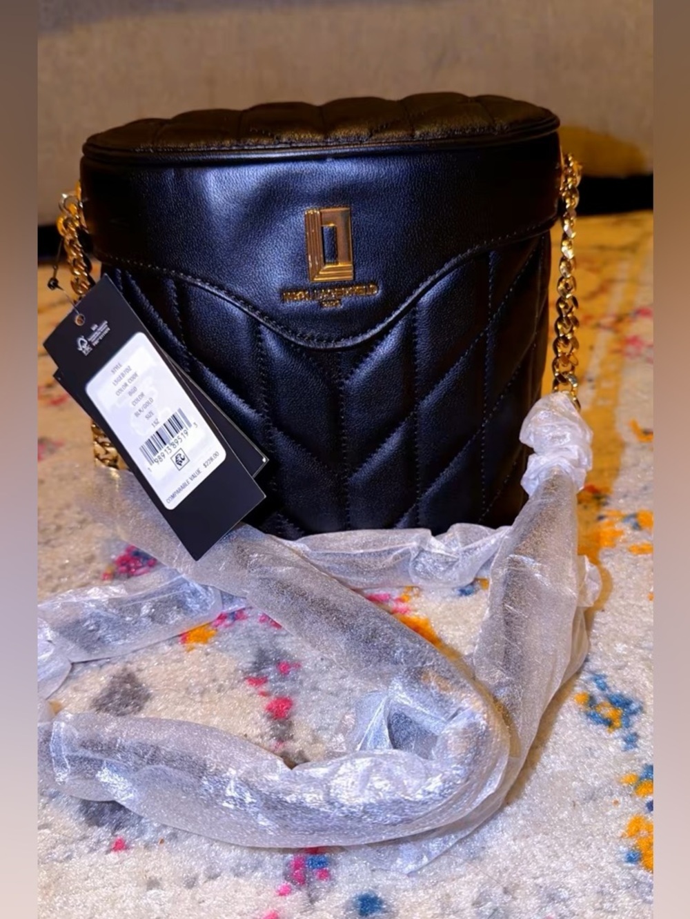 Karl Lagerfeld Black Quilted Crossbody with Gold Chain Strap